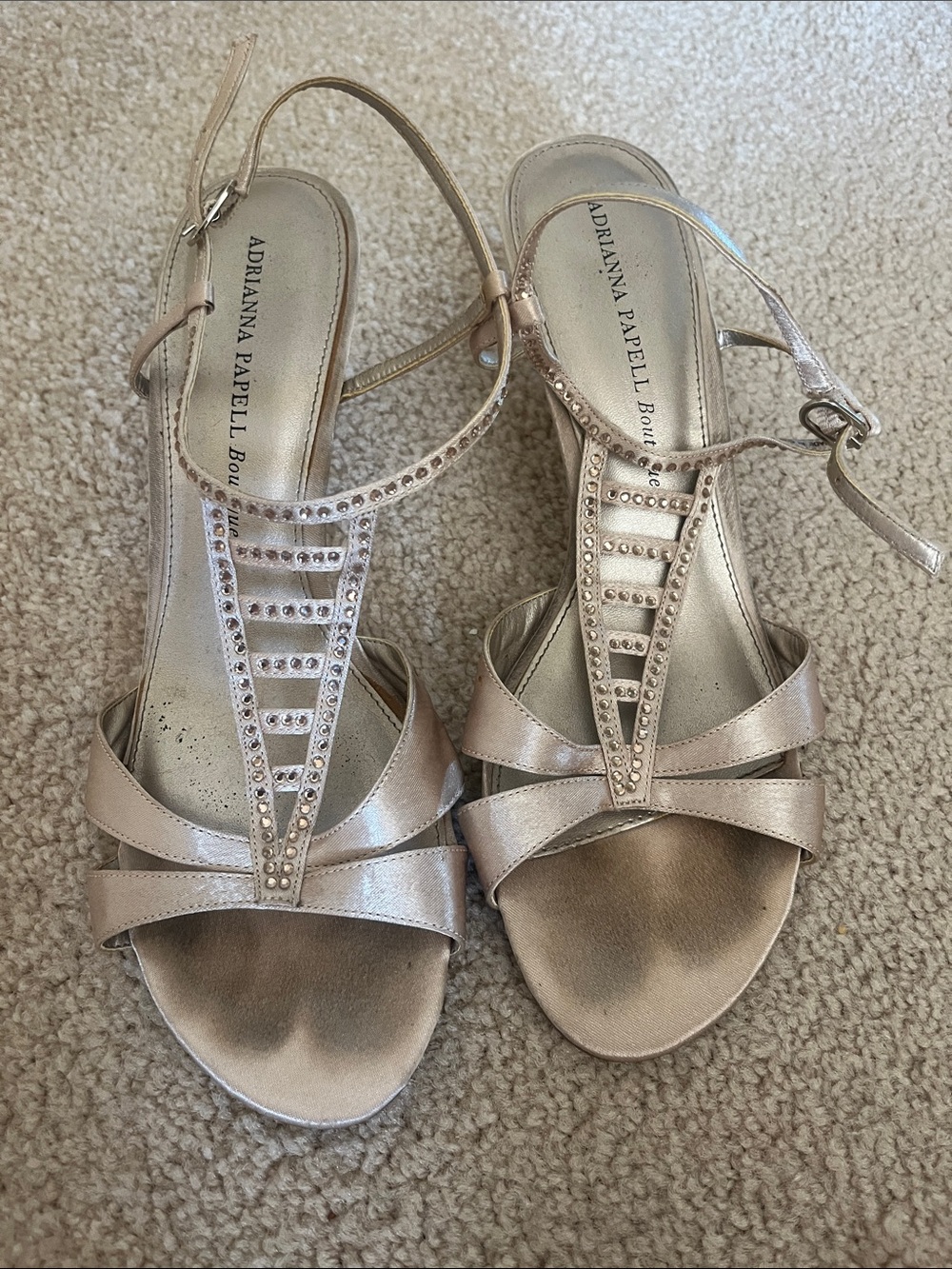 Adrianna Papell Metallic Rose Gold Strappy Rhinestone Strap Heels